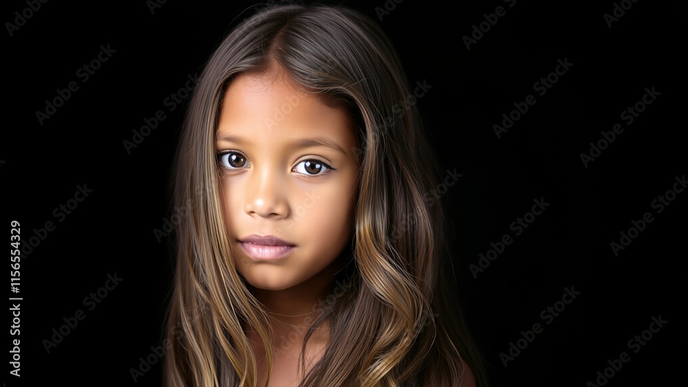 Portrait of a Young Girl with Long Brown Hair Against a Dark Background Portrait of a Young Girl with Long Brown Hair Against a Dark Background