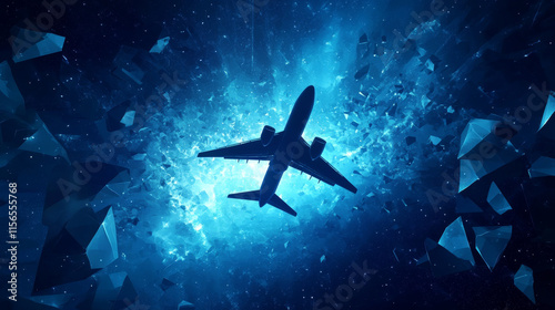 Wallpaper Mural Abstract digital flight plane. The aircraft flies away into distance. Geometric polygonal airplane in the night sky. Airline technology background. Travel and Vacation concept. 3D Vector illustration. Torontodigital.ca