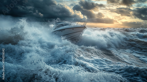 Jetski of particles. The waves rushing jetski.