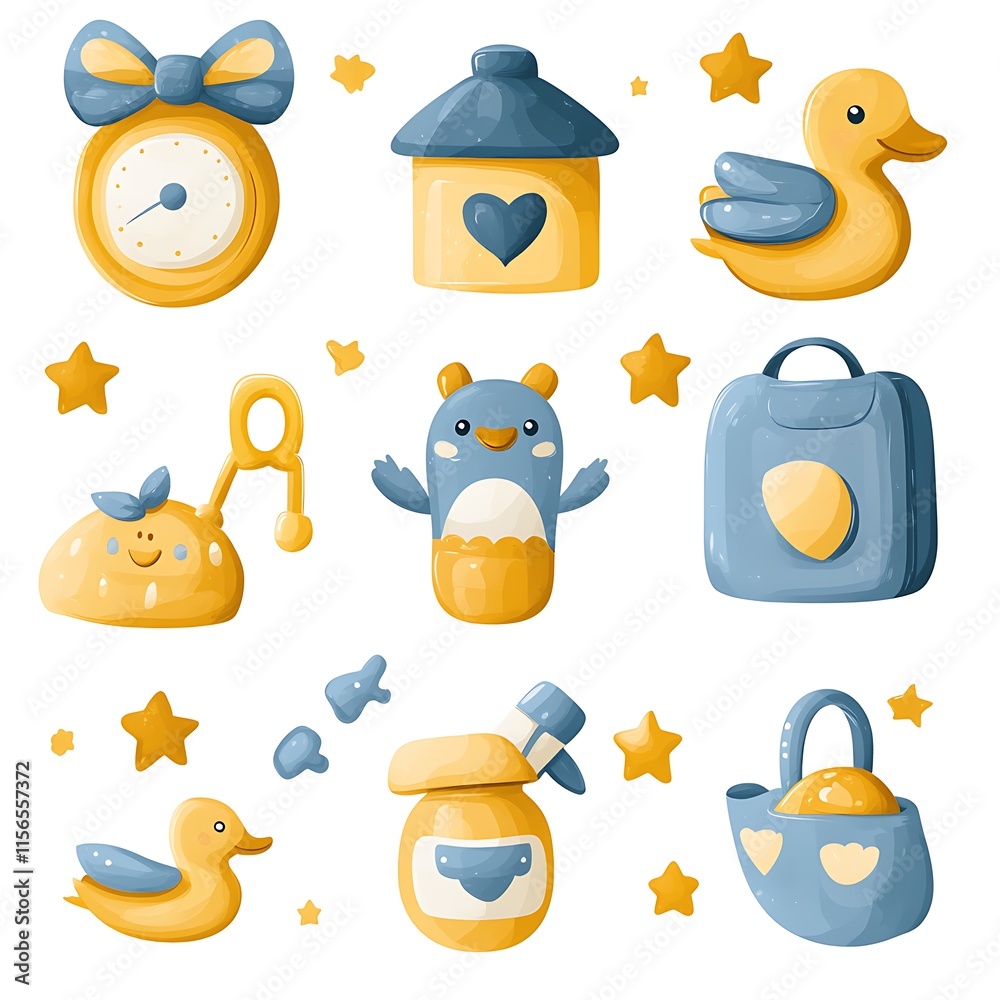 Fototapeta premium bundle of nine baby shower set icons vector illustration design 