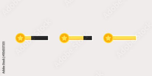 Video game bar template set. Golden coin level indicator. Gaming, interface, menu concepts. Flat decorative vector design isolated illustration.