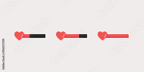 Video game bar template set. Heart level indicator. Gaming, interface, menu concepts. Flat decorative vector design isolated illustration.