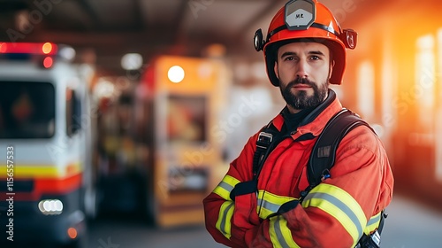 Wallpaper Mural Confident Firefighter Stands Proudly in Station Photo. AI Generated Torontodigital.ca