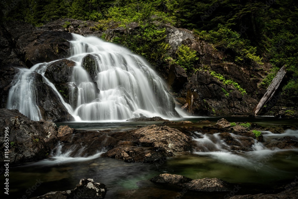 Fototapeta premium Serene waterfall in lush forest