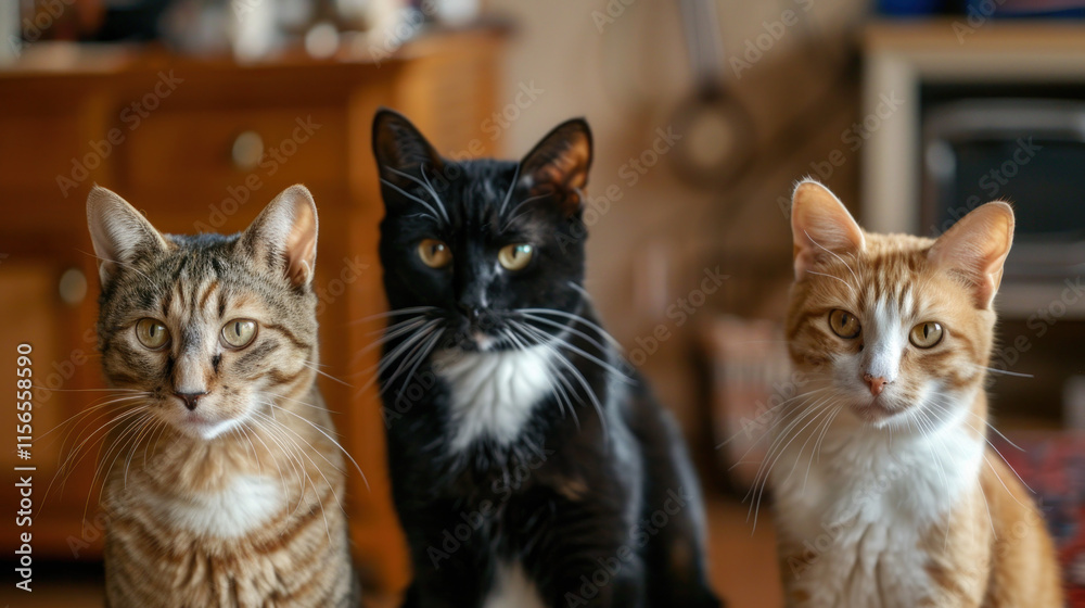 photo of 3 cute cats in a realistic style