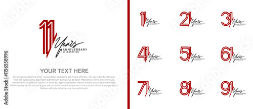 logo anniversary set. red color with black handwriting on white background for special event