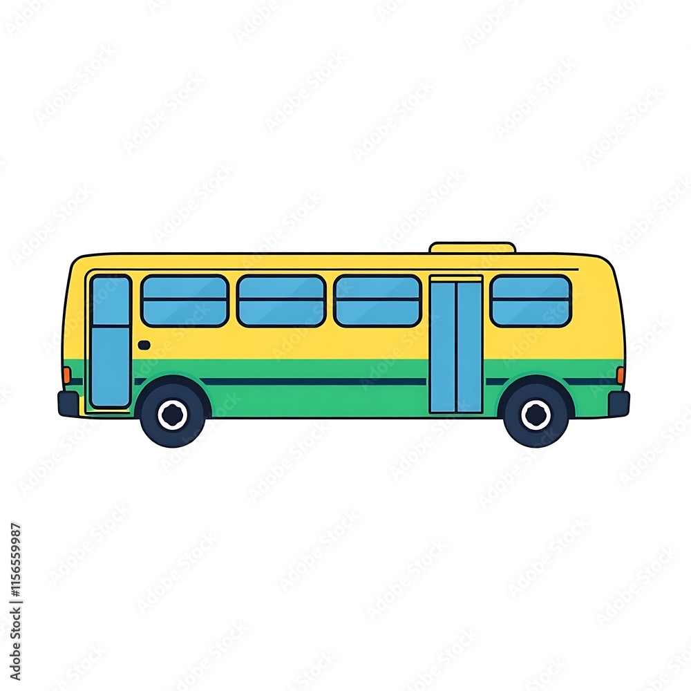 A bus icon with a long, rectangular design, minimal windows, and clean detailing, rendered on a plain white background A bus icon with a long, rectangular design, minimal windows, and clean detailing, rendered on a plain white background