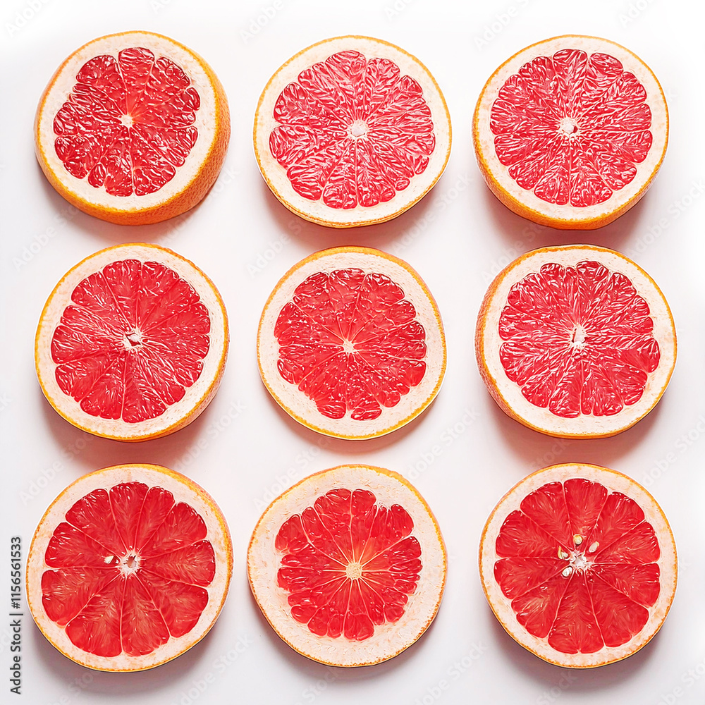 Grapefruit Slices in a Pattern- Several grapefruit slices arranged in a visually appealin Grapefruit Slices in a Pattern- Several grapefruit slices arranged in a visually appealin
