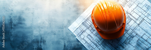 Construction Safety, Hard Hat on Blueprints,  Preparing for Project Success Efficiently