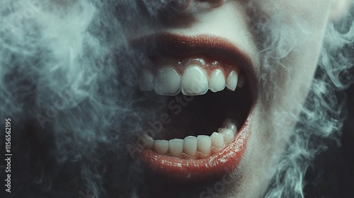 Screaming Mouth in Smoke: A Dramatic Portrait photo