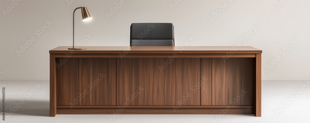 Fototapeta premium Modern rosewood desk built in lamp and chair with Minimalist furniture rosewood concept