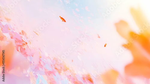 Pastel Dream, Fish Swim Through Crystallized Waters,  Illuminated by a Gentle Light, Serene and Ethereal. photo