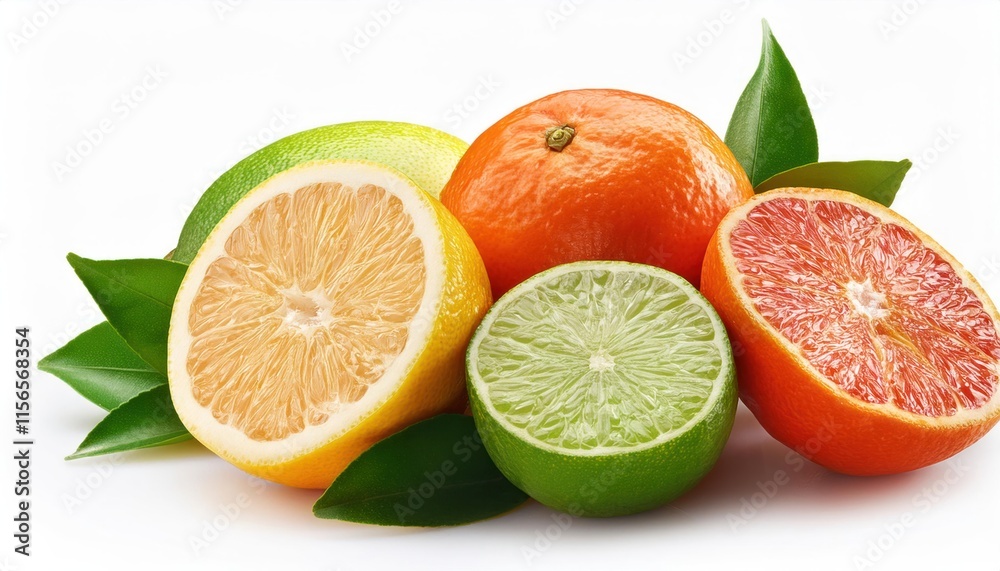Citrus Fruits Green Lime, Lemon, Orange, Grapefruit, and Tangerine Isolated on White Citrus Fruits Green Lime, Lemon, Orange, Grapefruit, and Tangerine Isolated on White