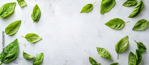 Wallpaper Mural Fresh basil leaves arranged around a light background for culinary text or recipe presentation with empty space for customization Torontodigital.ca