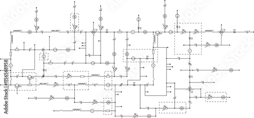 Electrical circuit diagram. Light industry design element from components of conductors, connections, contour, controllers, transistors