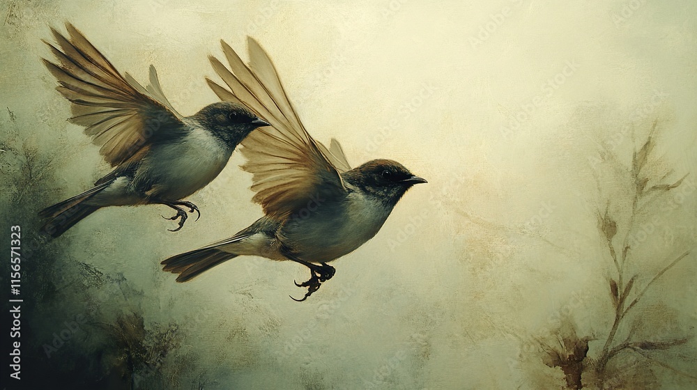 Fototapeta premium Birds in Flight: A Serene Wildlife Painting