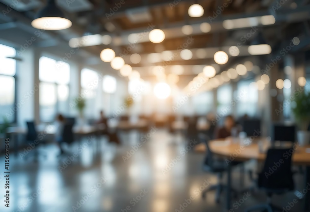 Blurred Office Space Showing Workers and Lighting Blurred Office Space Showing Workers and Lighting