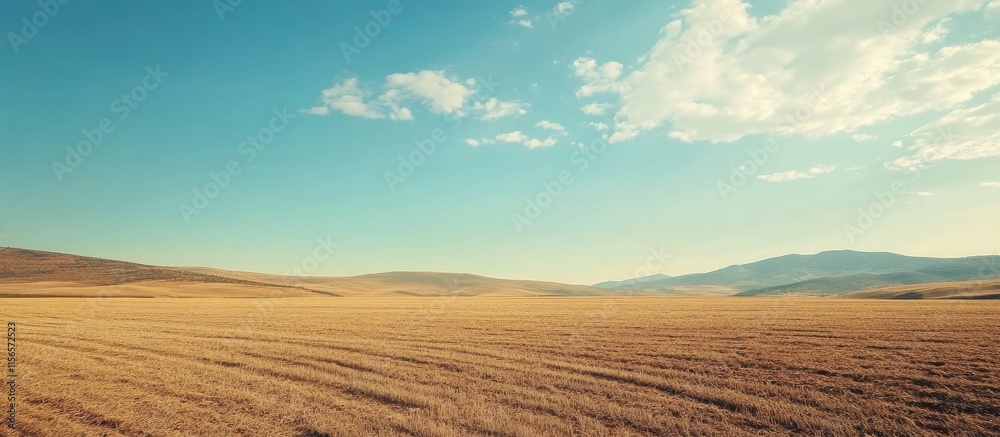 Fototapeta premium Spring field landscape with freshly harvested potatoes and empty space for text ideal for agricultural or food-related projects