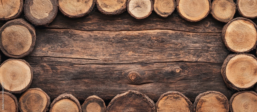 Stacked tree logs in a forest creating a rustic backdrop with ample empty space for text or branding in a natural setting Stacked tree logs in a forest creating a rustic backdrop with ample empty space for text or branding in a natural setting