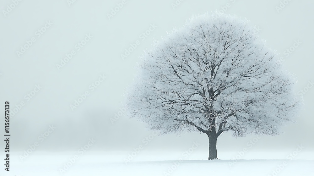 Fototapeta premium Frosty Winter Tree in a Snowy Field