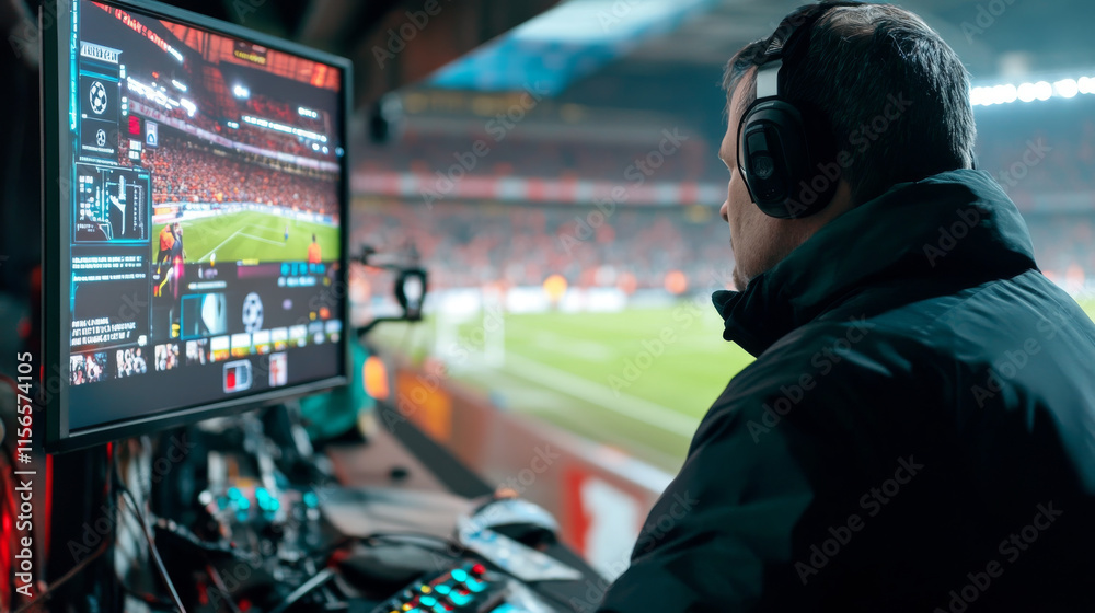 Fototapeta premium VAR hologram. Digital and technological background of video assistant referee. Football field hologram