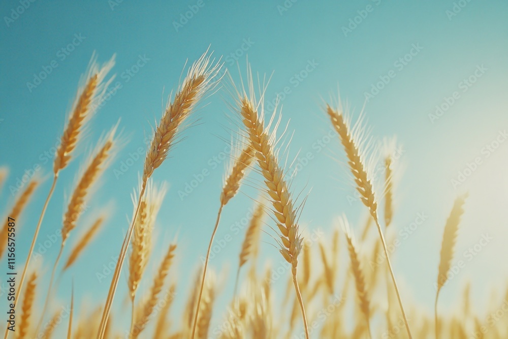 Golden wheat field with blue sky and sunlight in summer Golden wheat field with blue sky and sunlight in summer