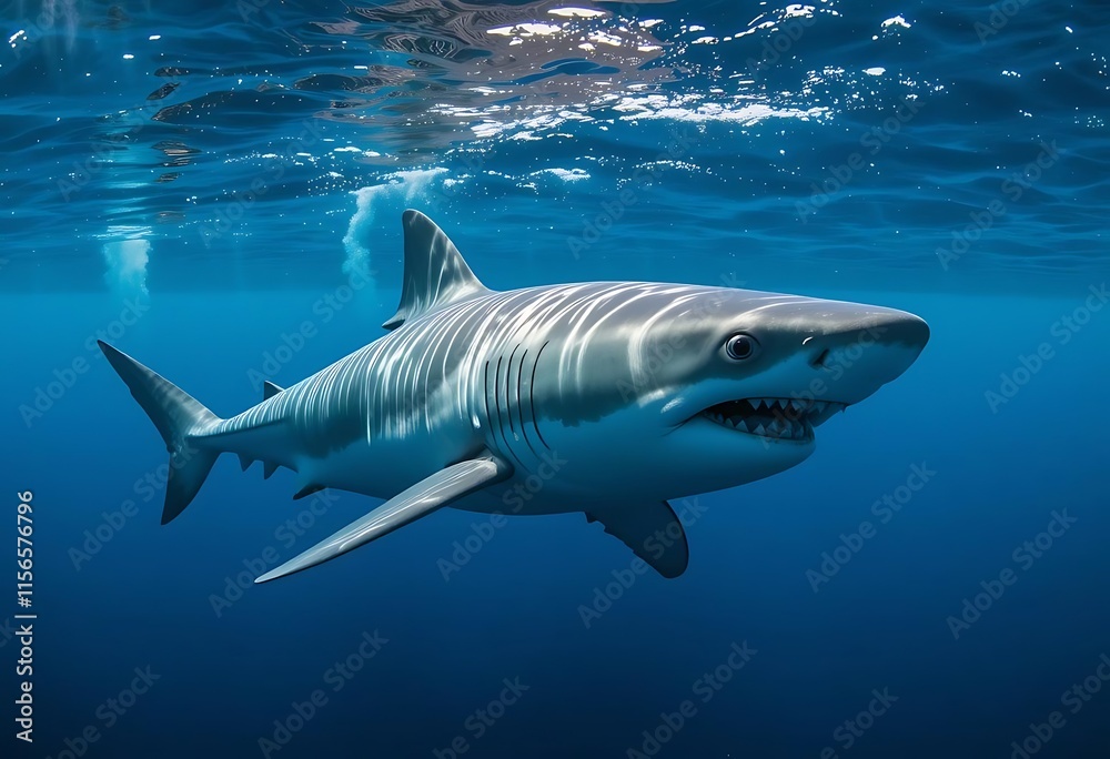 Fototapeta premium Great White Shark Swimming Underwater Ocean Habitat
