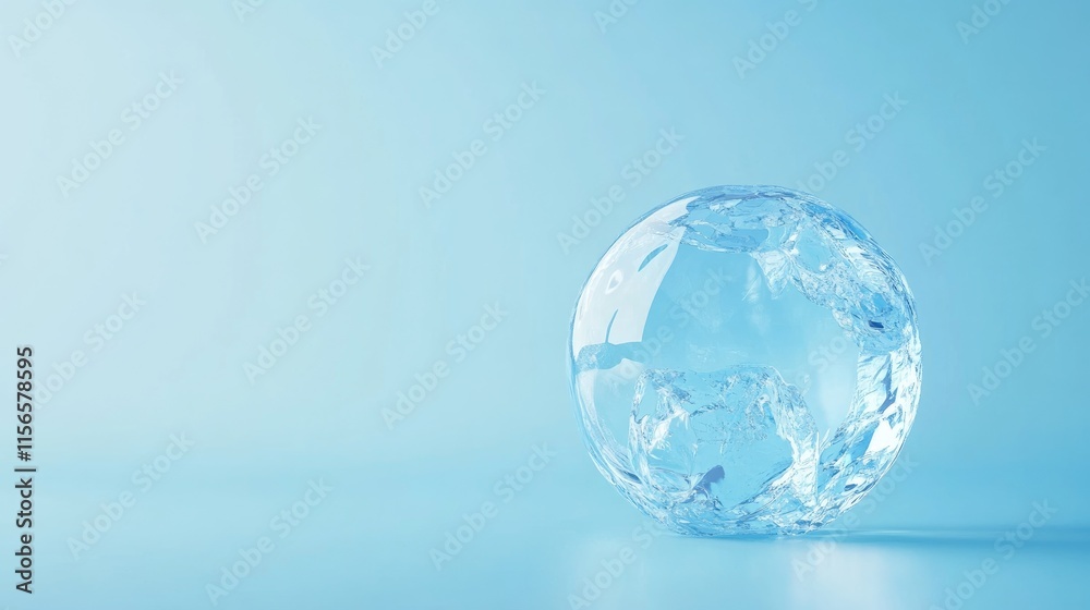 Crystal Clear Ice Sphere on Soft Blue Background with Blank Space for Custom Text or Branding Crystal Clear Ice Sphere on Soft Blue Background with Blank Space for Custom Text or Branding
