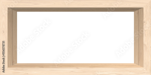 3D Whitewashed wooden rectangle frame with white background have space for placing products presentation graphic illustration.