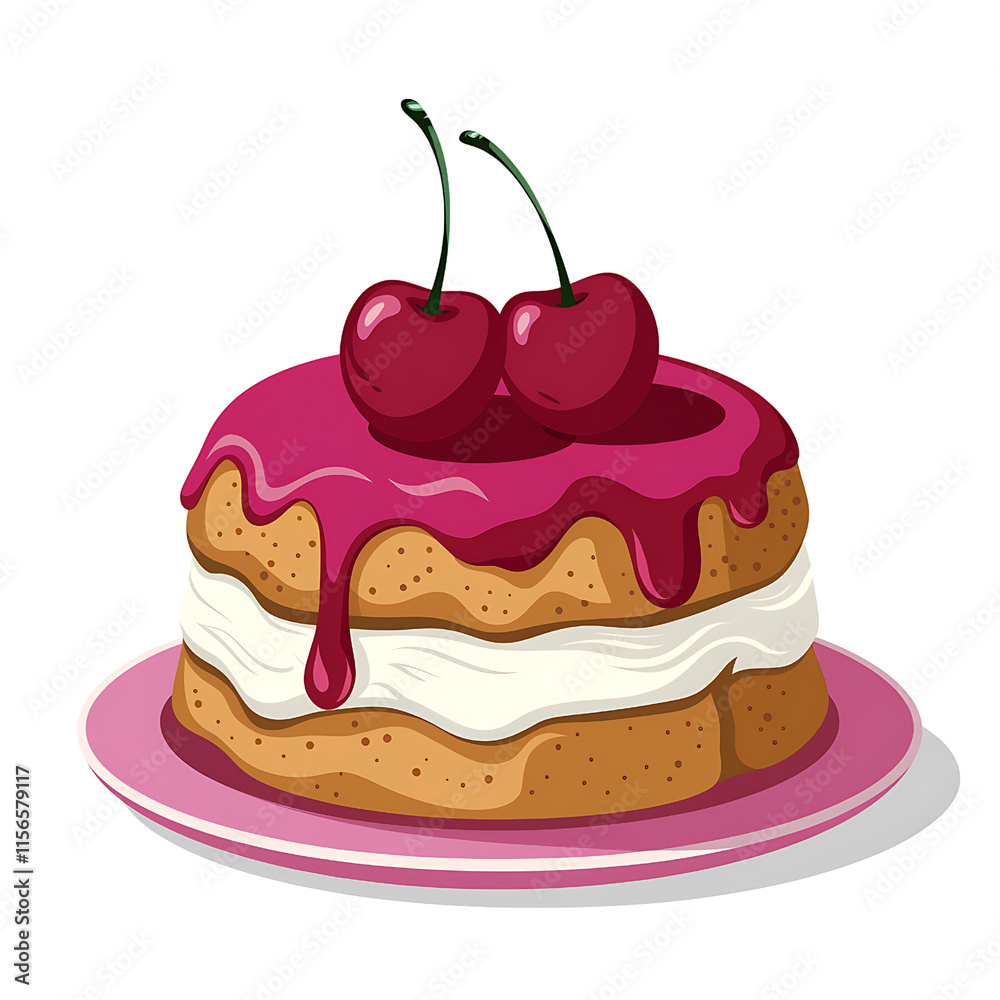 Delicious Cake with Cherries and Creamy Frosting isolated on transparent background Delicious Cake with Cherries and Creamy Frosting isolated on transparent background