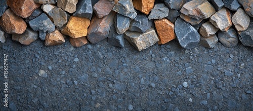 Conveyor belt showcasing colorful quarry rock aggregate with ample empty space for customizable text or branding messages photo