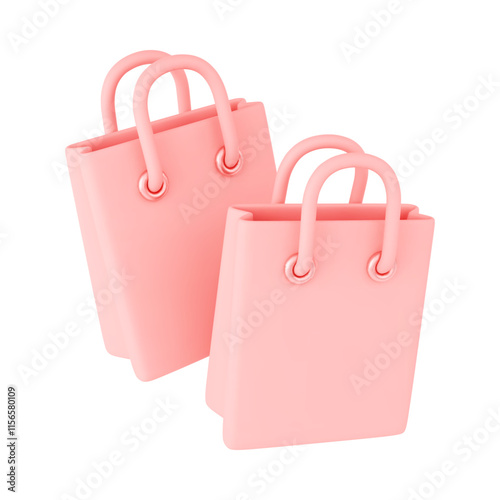 3D pink shopping bags. Cute pink icon for buy, sale, promotion. Marketing special offer purchasing holiday invitation. Discount special offer 3d object realistic vector illustration