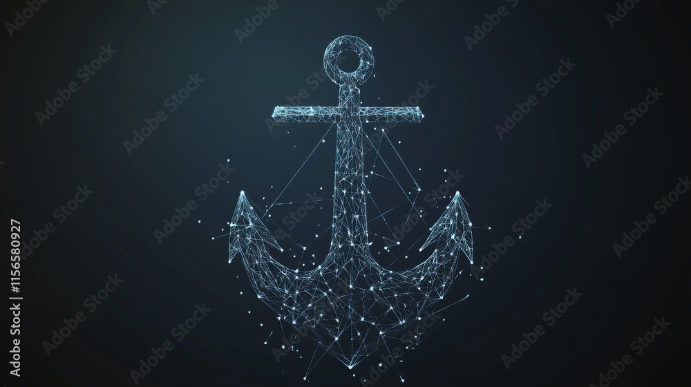The anchor consists of points, lines and triangles. The polygon shape in the form of a silhouette of an anchor on a dark background. Vector illustration. The anchor consists of points, lines and triangles. The polygon shape in the form of a silhouette of an anchor on a dark background. Vector illustration.