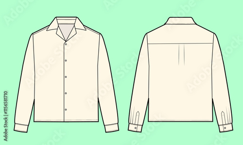 Man's long sleeve revere collar outline drawing flat sketch.