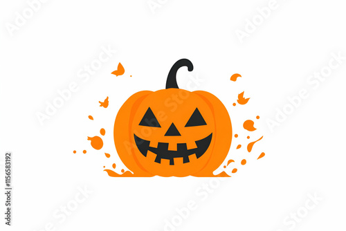 Wallpaper Mural Smiling Jack-o'-lantern Splashes Autumn Leaves, Festive Halloween Pumpkin Design. Torontodigital.ca