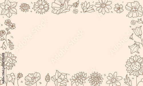 Linear style flower frame template on a light background