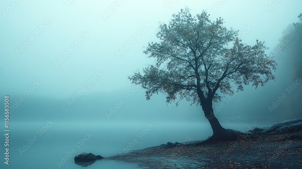 Solitary Tree by Misty Lake: A Serene Landscape Solitary Tree by Misty Lake: A Serene Landscape