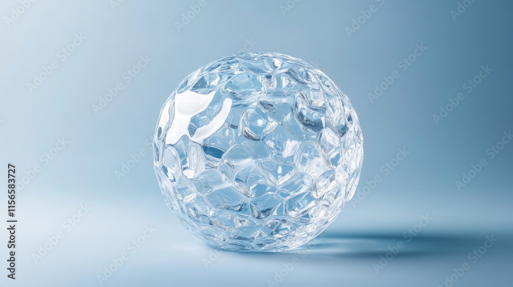 Crystal Ice Sphere on Soft Blue Background with Ample Space for Text or Graphics Usage Crystal Ice Sphere on Soft Blue Background with Ample Space for Text or Graphics Usage