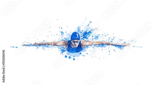 Female Swimmer in Artistic Style for Sports Banner - Isolated on White with Copy Space
