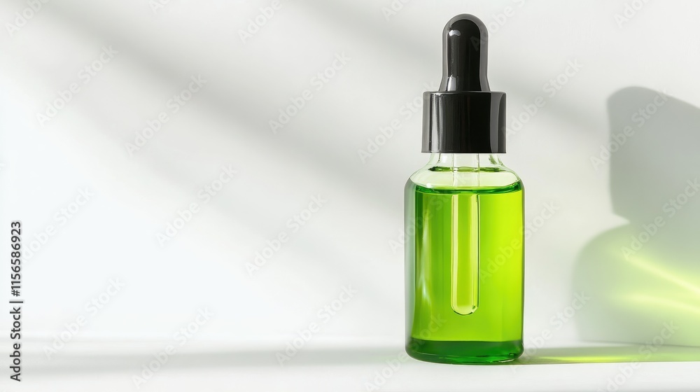 Cucumber serum dropper bottle on white background with natural light and ample space for branding or product description text Cucumber serum dropper bottle on white background with natural light and ample space for branding or product description text
