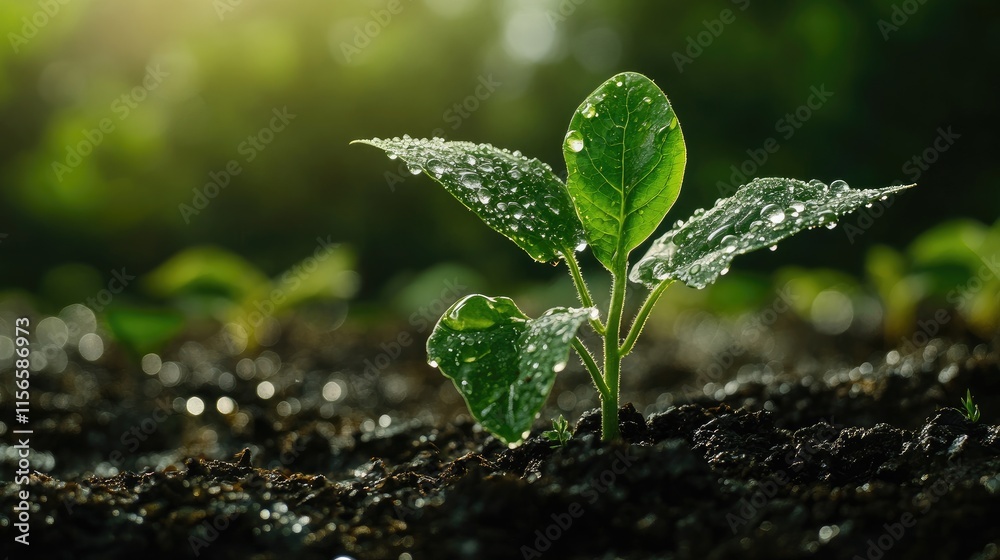 Cucumber plant with water droplets on leaves in sunlight showcasing fresh growth and vitality in agricultural setting with space for text Cucumber plant with water droplets on leaves in sunlight showcasing fresh growth and vitality in agricultural setting with space for text