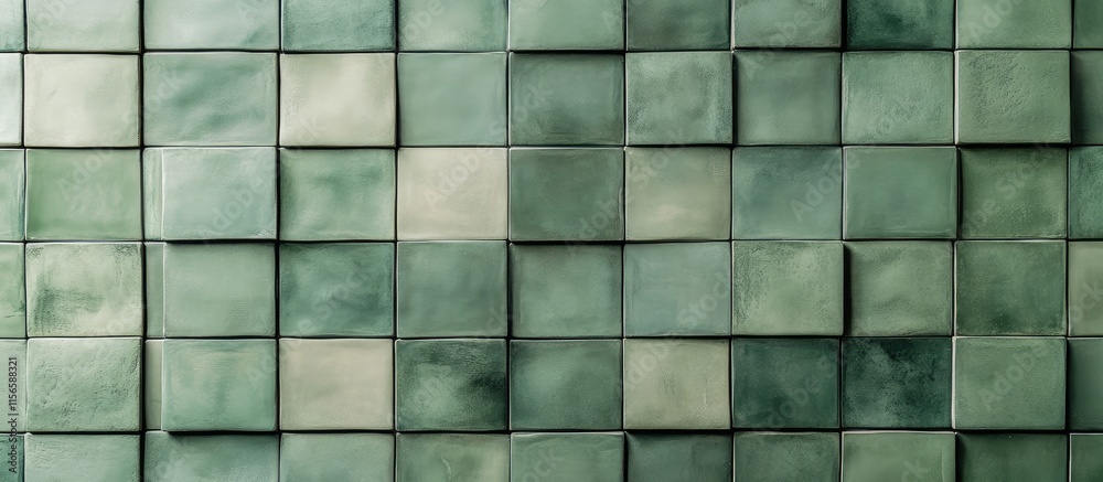 Olive green tile installation with blank space for text showcasing modern interior design and renovation for advertisements or publications.