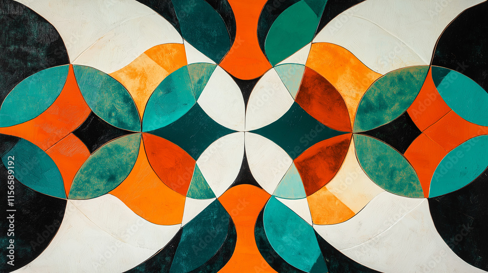 Fototapeta premium Bold and vibrant Islamic tessellations with contrasting shades of orange, teal, and white
