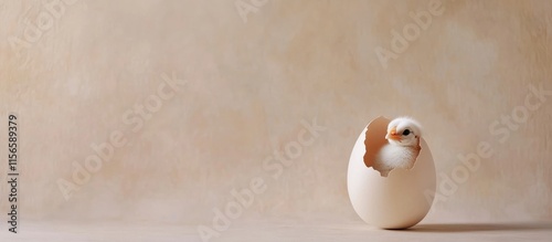 Obraz na płótnie Newly hatched chick breaking free from egg on soft neutral backdrop representing new beginnings with ample copy space for text or design w salonie