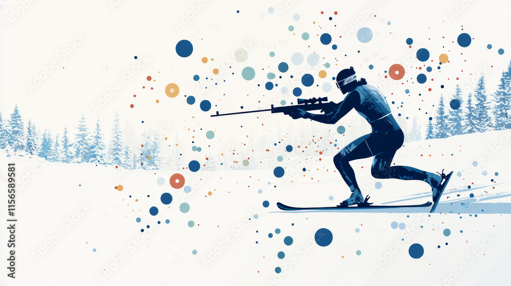 The biathlon is made up of particles. The biathlon consists of circles and points. Vector illustration. The biathlon is made up of particles. The biathlon consists of circles and points. Vector illustration.