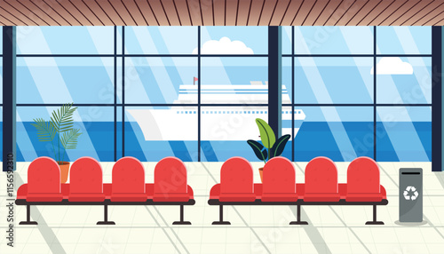 a illustration of waiting room ship harbor