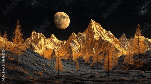 3D Wall Poster Wallpaper Landscape with Dark Golden Mountain

 photo