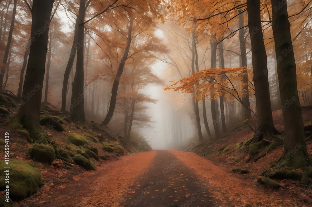 Obraz premium A natureal beauty of autumn alley with colorful leaves forming a tunnel