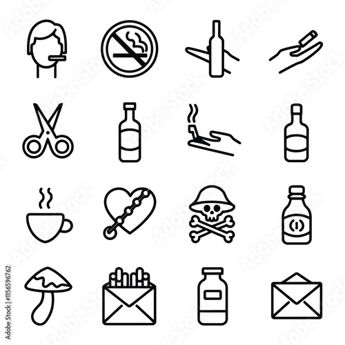 Stop addiction line icon set vector