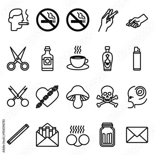 Stop addiction line icon set vector